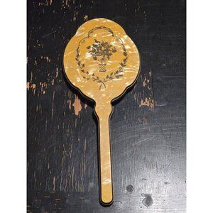 Vintage Dupont Vanity Hand Mirror Faux Mother of Pearl Floral Hollywood Glam